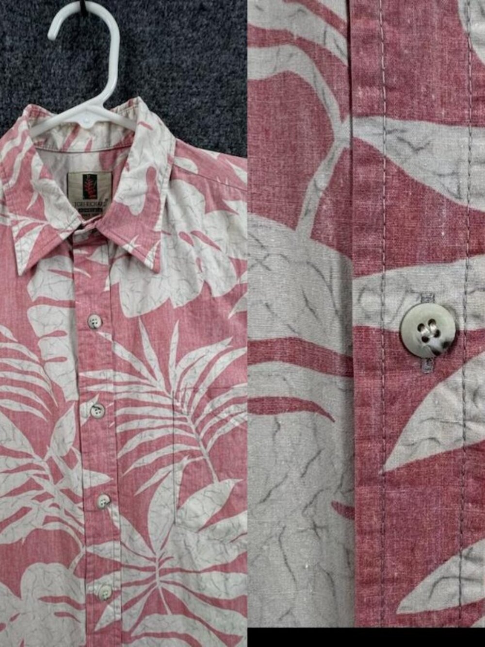 Tori Richard Floral Point Collared Short Sleeve USA Pink Mens Small Shirt Woven